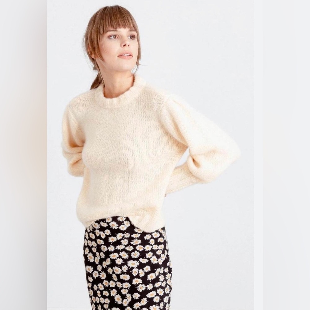 NEW Rails Sybil Balloon Sleeve Wool Crewneck Pullover Sweater. White / Cream, S